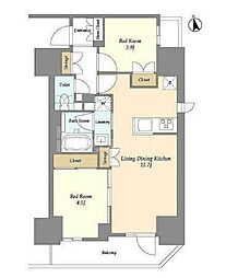 グランカーサ船堀II 12階2LDKの間取り