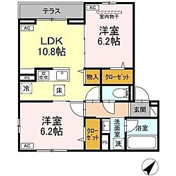 都営新宿線 一之江駅 徒歩7分の賃貸アパート 1階2LDKの間取り