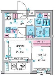 東京メトロ千代田線 綾瀬駅 徒歩6分の賃貸マンション 1階2Kの間取り