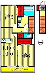 オアシス　パティオ 2階2LDKの間取り