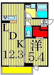 ブランエール白鳥 2階1LDKの間取り