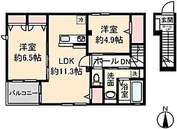 東武伊勢崎線 西新井駅 徒歩7分の賃貸アパート 2階2LDKの間取り