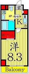 東京メトロ千代田線 綾瀬駅 徒歩9分の賃貸マンション 4階1Kの間取り