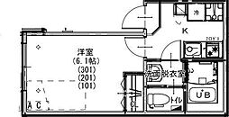 KEIAI RESIDENCE お花茶屋 3階1Kの間取り