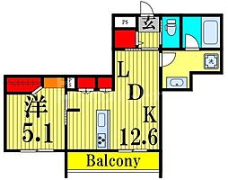 メゾンクレール谷在家 3階1LDKの間取り