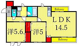 エトワールヴァリ　プリミエ 3階2LDKの間取り