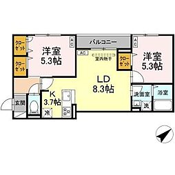 セレスティア江戸川III 3階2LDKの間取り