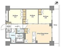 都営新宿線 瑞江駅 徒歩8分の賃貸マンション 2階3LDKの間取り