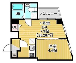 京成本線 江戸川駅 徒歩7分の賃貸マンション 6階1DKの間取り