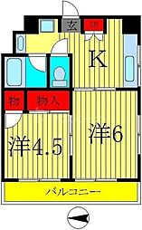 東京メトロ千代田線 北綾瀬駅 徒歩10分の賃貸マンション 3階2DKの間取り