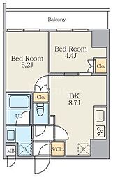 東武伊勢崎線 五反野駅 徒歩8分の賃貸マンション 2階2DKの間取り