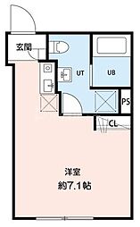 東武伊勢崎線 小菅駅 徒歩10分の賃貸マンション 4階ワンルームの間取り