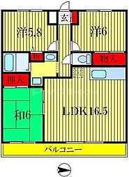 JR常磐線 金町駅 徒歩13分の賃貸マンション 3階3LDKの間取り