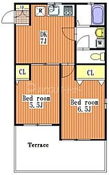 東京メトロ千代田線 綾瀬駅 徒歩10分の賃貸アパート 1階2DKの間取り