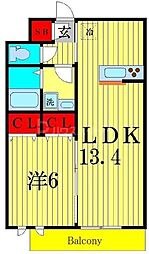 クラルテ 2階1LDKの間取り
