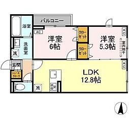 セレスティア柴又V 2LDKの間取図画像