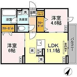 セレスティア細田A 2LDKの間取図画像