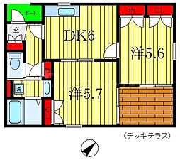 クレセントコート 2DKの間取図画像