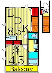 ボヌール2 1LDKの間取図画像
