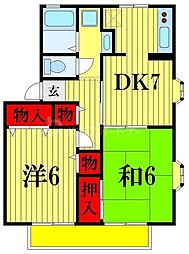 セントパークハイツA 2DKの間取図画像