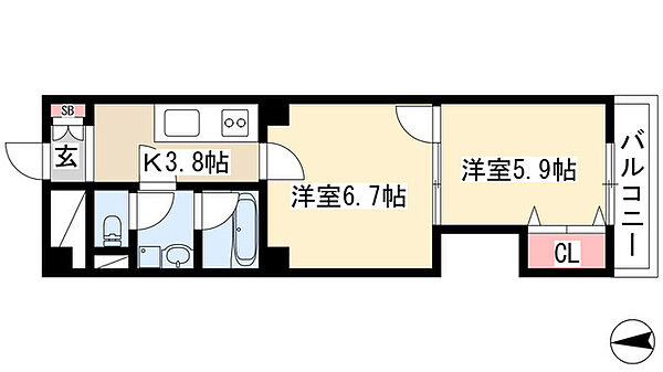 FJ日進通 205｜愛知県名古屋市千種区日進通６丁目(賃貸マンション2K・2階・35.64㎡)の写真 その2