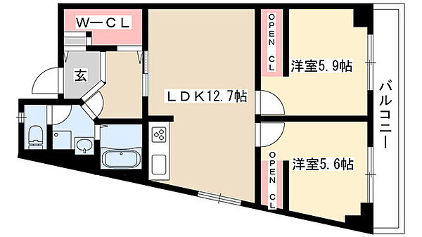 第一丸美ハイツ 2A｜愛知県名古屋市名東区亀の井２丁目(賃貸マンション2LDK・2階・58.99㎡)の写真 その2