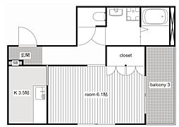 グランドール3 1Kの間取図画像
