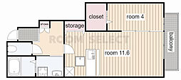 Casaほのか 1LDKの間取図画像