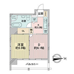 レインボーピア記念橋 1LDKの間取図画像