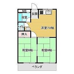 第2リバーサイド清水 2DKの間取図画像