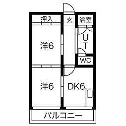 コーポあさひや 2DKの間取図画像
