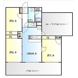 ラトゥール一社 3LDKの間取図画像