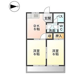 ヴィラ平成 2DKの間取図画像
