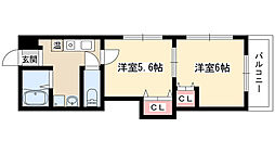 レジデンス・カープ名古屋 2Kの間取図画像