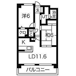 ガーデンイースト荒子 2LDKの間取図画像