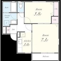 リーフレジデンス東館 2Kの間取図画像