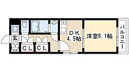 プランドール1 1DKの間取図画像