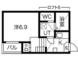 カーサさくら1 1Kの間取図画像