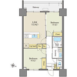グランドゥール瑞穂通 2LDKの間取図画像