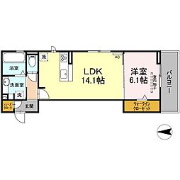 リヴェール東中島 1LDKの間取図画像