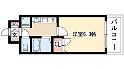 プレサンス泉セントマーク 1Kの間取図画像