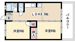 アラカワハイツ 2LDKの間取図画像