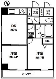ライオンズマンション御徒町第5 2DKの間取図画像