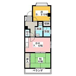 メゾンオカダ 3階2DKの間取り