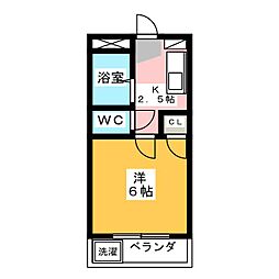 富士レイホービル第2 1階1Kの間取り