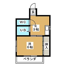 小川マンション 2階1Kの間取り