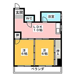 千石ビル 3階2LDKの間取り
