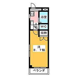 春里壱番館 2階1Kの間取り