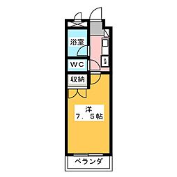 湯口マンション 3階1Kの間取り