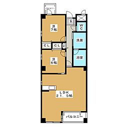 comodo覚王山 3階2LDKの間取り